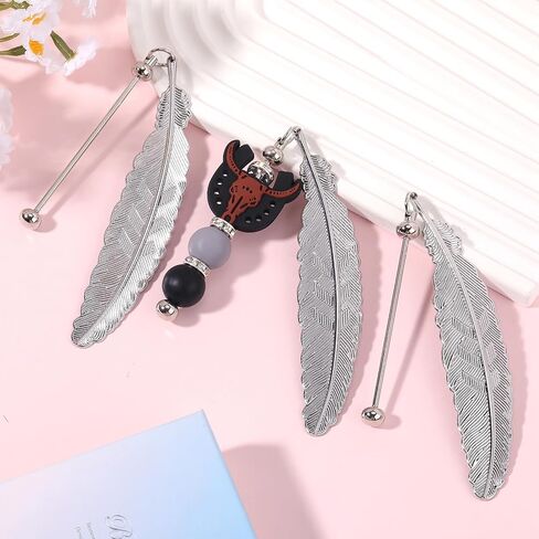 5 Pcs Feather Beaded Bookmark Tassels, Beadable Bookmark Bulk, Unique Beadable Bookmarks DIY Beadable Keychains Bookmark for Men Women Reader Teacher Supplies (Gold) in Saudi Arabia