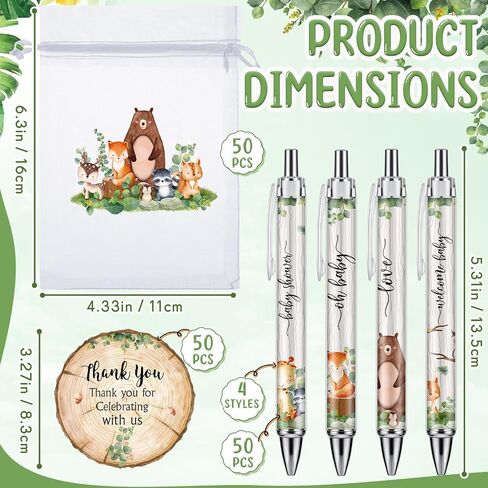 Chuangdi 50 Sets Baby Shower Favors Gifts for Guests Includes 50 Pcs Ballpoint Pens, Thank You Cards and Organza Bags(Woodland Animal) in Saudi Arabia
