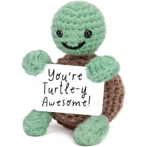 Inspirational Positive Crochet Turtle, Handmade Knitting Emotional Turtle for Cheer Up Support Birthday Christmas White Elephant Stocking Stuffer Gifts, You're Turtle-y Awesome, Funny Positive Turtle