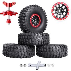 HobbyPark 1.9 Beadlock Wheels and Tires Height 4.72inch 120mm Soft Rubber Good Grip, Mounting Tool for TRX4 Axial SCX10 II III Redcat Gen8 Gen7 1/10 RC Crawler w/Foam,Set of 4 (Black Rings)