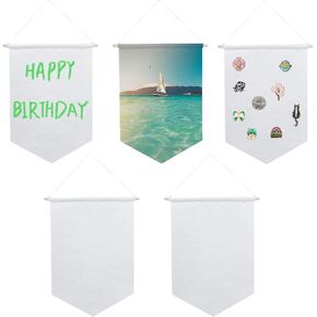 Wall Hanging Canvas Banners, 5 Pack Sublimation Blank Fabric Pennant Flag Plain Wall Decor Display for Play Room Sign, Boy & Girl Bedroom, Pin Organizer Wall Banner for Enamel Lapel Badge Collection