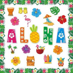 Summer Bulletin Board Aloha Cutouts Tropical Tiki Decorations Hawaiian Theme Party Paper Cutouts Beach Theme Paper for Kids School Classroom Nursery Beach Birthday Theme Baby Shower Supplies
