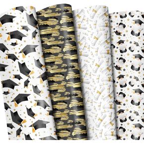 FIEHALA Graduation Wrapping Paper - 12 Sheets Gnome Grad 2024 Patterns - Pre cut & Folded Flat Designs (20 X 27.5 Inch Per Sheet)