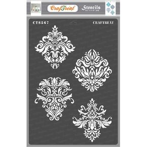 CrafTreat Reusable Damask Stencils for Painting on Wood, Canvas, Paper, Fabric, Floor, Wall and Tile - Damask Designs - Size: A4 (8.3 x 11.7 Inch) - DIY Art and Craft Stencils - Damask Stencil Wall