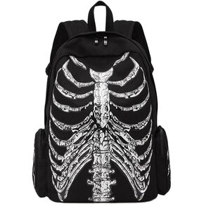 VALICLUD Punk Style Shoulder Bag Gothic Backpack Ribcage Skeleton Canvas Skull Laptop Bag Halloween Goth Accessories for Men Women Canvas Casual Daypack