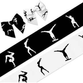2 قطعة من أشرطة الجمباز Grosgrain مقاس 3/8 بوصة، أشرطة ديكور رياضية للجمباز 5 ياردات، أشرطة حرفية باللونين الأسود والأبيض للاجتماعات الرياضية لتزيين حفلات الجمباز وتغليف هدايا DIY