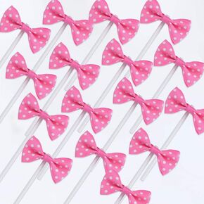 Bowknot Cupcake Topper, Princess light pink light rose Cupcake Toppers for Birthday Party，Baby Shower Party Bow Dots Cupcake Toppers Cake Decoration Supplies 20pcs