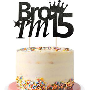 1Pcs 15th Birthday Cake Topper Blue Glitter Bro I'm 15 Birthday Cake Pick Cheers to 15 Years Old Fifteen Fabulous Cake Decorations for 15th Birthday Theme Party Supplies(Blue) (Blue)