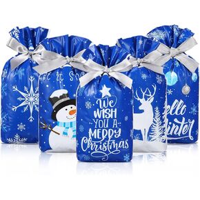 Pasimy 50 Pcs Christmas Gift Bags Drawstring Favor Bags Winter Christmas Plastic Treat Candy Bag Xmas Goodies Gift Bags for Christmas Birthday Snack Wrapping Christmas Party Favors Supplies