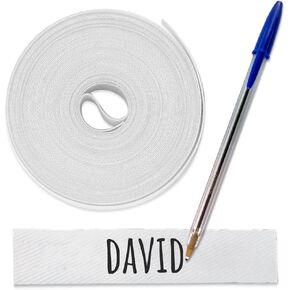 Iron on Fabric Labels, Write on Clothing Name Tags for Nursing Homes, Camp, Uniforms, Day Care, College, 3 x 1 cm, White Tape & Pen Included, Thermo-Adhesive - Size: 3x1 cm, Color: White