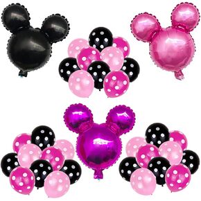 33pcs Minnie's Party Latex Balloons, Pink Mouse Aluminum Film Balloons, Pink, Red, Black balloons, Children's Birthday Party Supplies