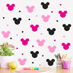 Cute Mouse Wall Decals Children's Cartoon Bedroom Background Wall Decoration Self-Adhesive PVC Minnie Wall Stickers for Girls Pink, Black, Rose