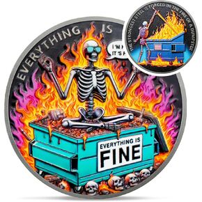 Colorful Skull Dumpster Fire Challenge Coin - The Strongest Steel is Forged Dumpster Fire Coin - Funny Desk Accessories for Work - Hilarious Coworker Go Away Token - Inspirational Gifts for Men Women