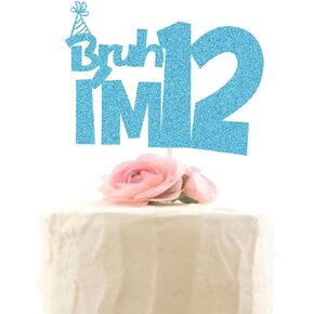 XIUHUBA Bruh I'm 12 Cake Topper, Happy 12th Birthday Cake Decor, Kids Boys 12th Birthday Party Decorations, Funny Twelve Years Old Birthday Party Supplies Blue Glitter
