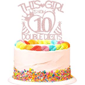 SWEETTALA This Girl is Now 10 Double Digits Cake Topper, Happy 10th Birthday Cake Decors, Out Single Digits I'm 10 Birthday Party Decorations, Funny Ten Years Old Pink Glitter