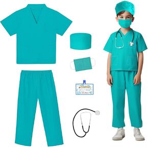 زي طبيب الأطفال، فستان تنكري للهالوين، مجموعة تنظيف الممرضة هدية للأولاد والبنات من عمر 3 إلى 12 سنة 6 قطع in Kuwait
