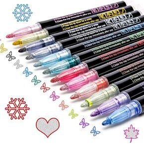 Doodle Markers Outline Glitter Pens 12 Pack, Easter Basket Stuffers, Shimmer Metallic Sparkle Set Teen Girl Gifts Trendy Cute Art Craft Drawing Supplies Kid Age 4 6 8 9 10 14 16 18 Year Old