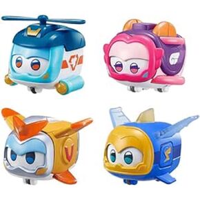 Super Wings Super Pets 4-Pack Collection Super Pets Jerome, Golden Boy, Shine, Ellie, Vehicle Action Figure, with Light Effect and Change Emotion Expressions, Gifts for Kids Aged 3 and Up
