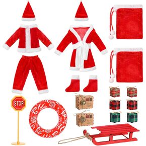 Bencailor 19 Pcs Christmas Elf Doll Accessories Set Include Elf Doll Santa Claus Outfit and Accessories for Elf Dollhouse Xmas Elf Clothes and Accessories Gifts for Family, Elf Doll Is Not Included