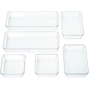6 Pack Large Clear Plastic Drawer Organizer Trays, Drawer Organizers and Storage Dividers, Non-Slip Storage Bins for Jewelry, Snacks, Office, Bathroom, Bedroom and Kitchen