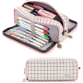 iSuperb Large Capacity Pencil Case Big 3 Compartments Pencil Pouch Canvas Pen Bag Zipper Storage Makeup Cosmetic Bags for Women Men