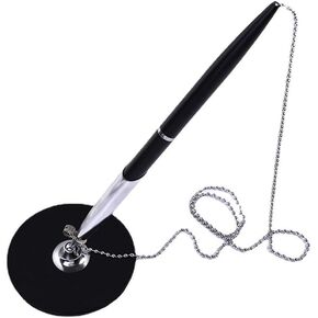 lasenersm 1 Piece Pen Holder Round Pen Holder Pen Stand Guest Sign In Pen and Pen Stand Set Wedding Signing Pen Set Wedding Guest Book Pen with Stand and Chain(Black)