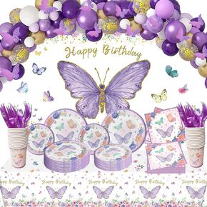 Purple Butterfly Birthday Party Supplies Birthday decoration fo girl baby shower balloon arch kit photography background