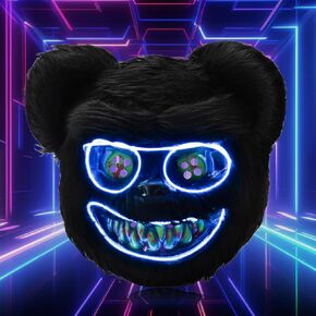 BADALU Led Mask, Halloween Mask LED Light up Mask Bear Scary Mask Bloody Plush Head Mask for Cosplay Halloween Costumes