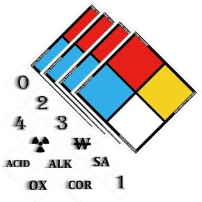 NFPA Adhesive Label Kit 6 Inch Hazardous Diamond Label Diamond Laminated Vinyl Kit Labels Includes 4 Blank Placards,30 Numbers Digits,42 Hazard Symbols for Industrial Warning Sticker NFPA Signs