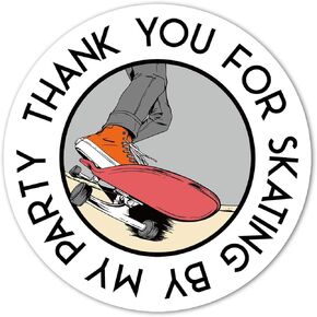 Skateboard Thank You Stickers, 40-Pack 2" Skateboarding Extreme Sports Birthday Party Labels Decorations