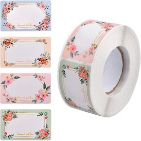 500 Pcs Blank Flower Label Stickers, Oil Resistant Label Decals Stickers Floral Frame Label Stickers for Jars Lids Pantry Mason Canning Spice Bottle Greeting Cards Envelopes Decoration