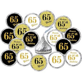 65th Birthday Kisses Stickers, (Set of 324) Chocolate Drops Labels Stickers for 65 Birthday, Party Favors Decor for Kisses. Made in USA, 9 Designs (36 Stickers of Each)