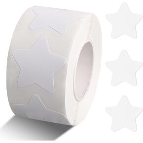 White Star Sticker Roll, 500 Pcs Small Star Shape Stickers 1 Inch Self-Adhesive Vinyl Stars Labels Paper Waterproof Removable Stars Reward Stickers for Teacher Business Arts and Crafts