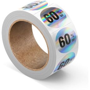Mobiusea Creation 4000pcs Percent Off Discount Stickers | 8 Rolls | 1 Inch in Diameter | Holographic Perforated Labels | 5-75 Percent Off Sales Stickers