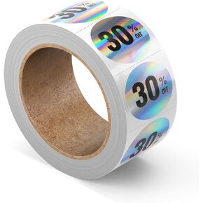 Mobiusea Creation 4000pcs Percent Off Discount Stickers | 8 Rolls | 1 Inch in Diameter | Holographic Perforated Labels | 5-75 Percent Off Sales Stickers