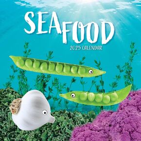 The Gifted Stationary 2025 Square Wall Calendar, Sea Food, 16-Month Funny Corner Theme Hanging Calendar with 180 Reminder Stickers, Month Planner for Home, or Creative Spaces, 12x12 In