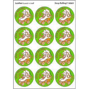 Keep Rolling!/Leather Scent Retro Stinky Stickers by TREND; 24/Pack - Authentic 1980s Designs!