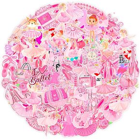 Ballet Dance Themed Stickers, Ballerina Party Favors Princess Birthday Supplies Decorations, Pink Bow Girl Baby Shower Accessory 55Pcs Ballerina Stickers for Water Bottles Laptop Skateboard Guitars