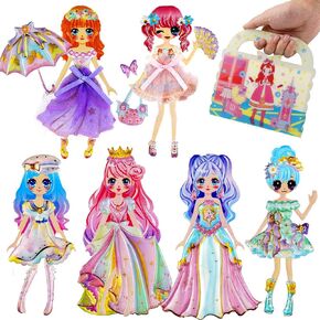 Puffy Sticker Dress-Up Princess Double Layer 2 Packs with 1 Stickers Album for Collecting (Fits for 6 inch Photos)- Blue and Rose
