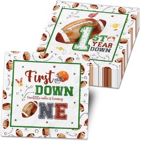 Football 1st Birthday Party Decorations Napkins, 40Pcs First Year Down Napkins Football Birthday Paper Napkins for Boys Girls Football First Birthday Decorations Supplies