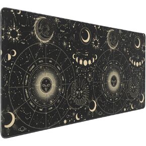 Astrology XXL-Large Gaming Mouse Pad, Funny Gift Mousepad Desk mat for Desktop with Sun and Moon Phases, Big Cute Desk mat Extended Zodiac Signs Desk Pads for Keyboard, Laptop Office Black 35.5X16 in
