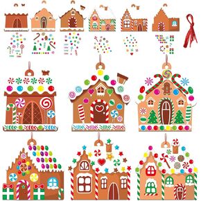 72 Sets Christmas DIY Art Craft Kits Gingerbread House Ornaments Art Sets Winter Christmas Stickers Arts and Crafts Bulk for Kids Winter Holiday Xmas Theme Classroom Activities Party Decorations