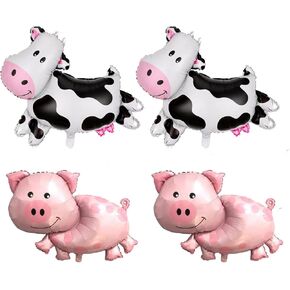 4 Large Farm Animal Balloons - Cow & Pig Shapes, Mylar Foil, Perfect for Birthday, Baby Shower & Farm Themed Parties