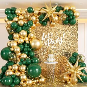 Green and Gold Balloon Arch Kit, Forest Dark Emerald Green Balloons Metallic Gold Balloons for Birthday Forest Theme Baby Shower Wedding Graduation Party Decorations