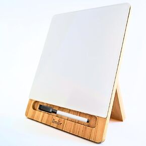White Glass Desktop Whiteboard with Adjustable Wood Stand - Small Desktop Dry Erase Board, Small Desk Whiteboard, Mini Whiteboard - Includes Accessories - for Desk, Home, School Supplies