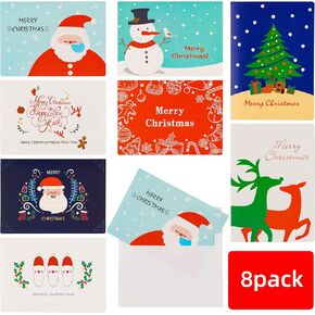8 Pack Christmas Greeting Cards with Envelopes, 4 x 6 inches