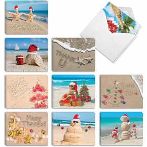 The Best Card Company - 20 Christmas Thank You Cards Boxed (10 Designs, 2 Each) - Assorted Gratitude Cards (4 x 5.12 Inch) - Season's Beachin AM6651XTG-B2x10