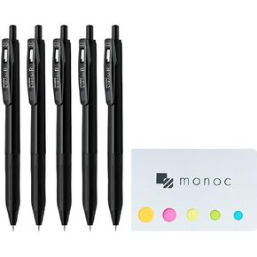 monoc Zebra Sarasa R 0.5mm, Retractable Gel Ink Pen, Black Ink 5 set (JJ29-R1-BK1) Sticky Note(Japan Import)