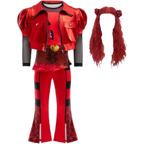 Girls Kids Rise of Red Costume Halloween Cosplay Includes Jacket Skirt Pants Wig 4-piece set 5-14Y