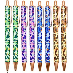 8 PCS Metal Camouflage Pens Leopard Ballpoint Pen Fancy Cheetah Pens For Women Military Pen Camping Pens Army Pattern Pens Black Ink For School Office